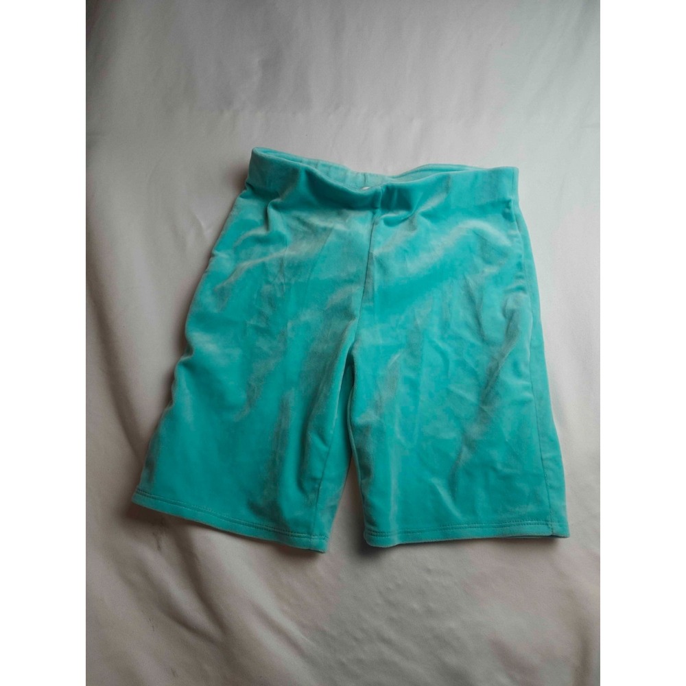 Juicy Couture Shorts Womens Small Turquoise Velour Rhinestone Logo Biker Y2K